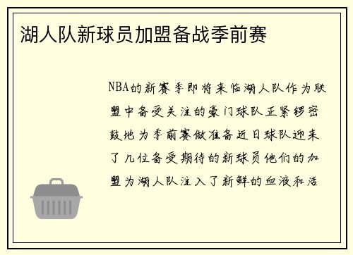 湖人队新球员加盟备战季前赛